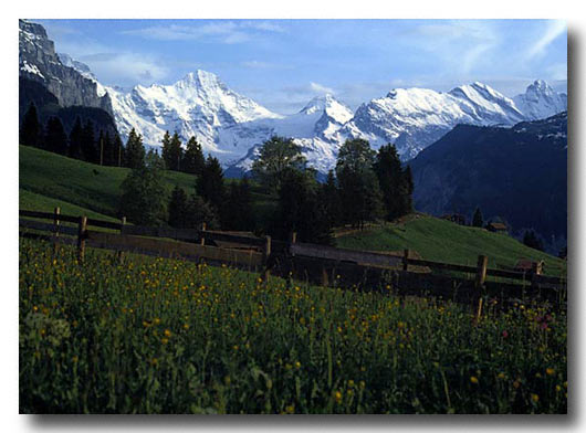 Eiger, Monch and Jungfrau range - Switzerland - Scan from a slide