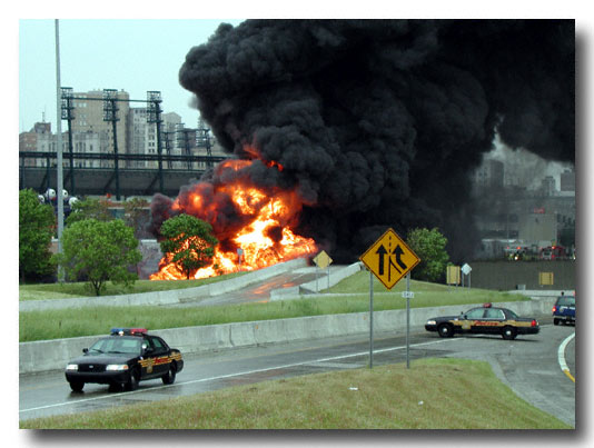 Gasoline tanker truck explosion and fire - Digital Image - taken May 2000