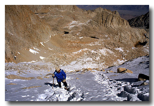 Climbing partner somewhere near 13,000 ft on Mt. Whitney, Early October - Scan from a slide